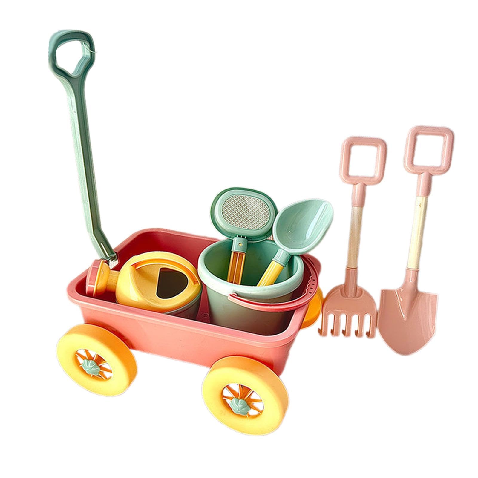 Set da Giardino per Bambini con Carretto, Ruota da Sabbia E Secchiello per L'acqua, Rosa