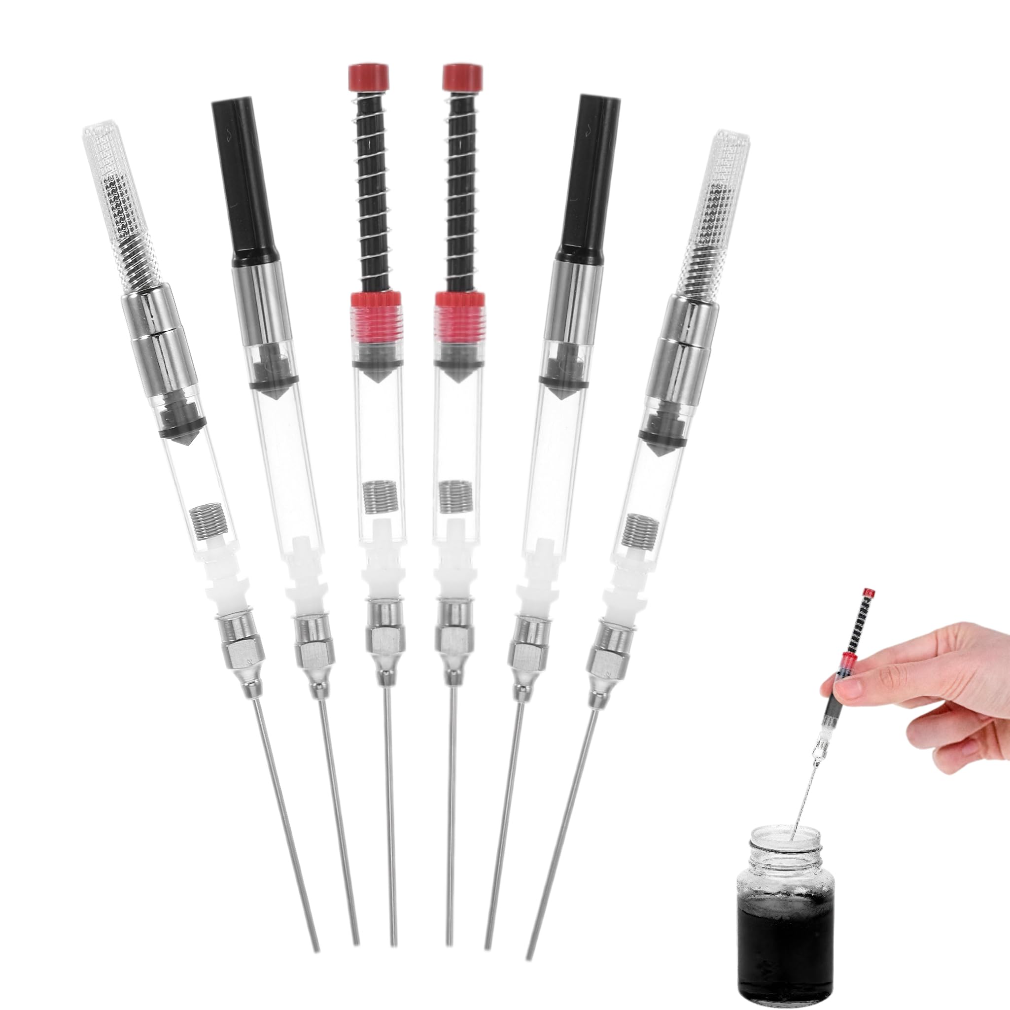NUOBESTY 6 Pack Fountain Pen Ink Syringe Filler, 3.4mm/2.6mm International Standard Spring Converter, Removable Blunt Tip, Leakproof Tool for Filling