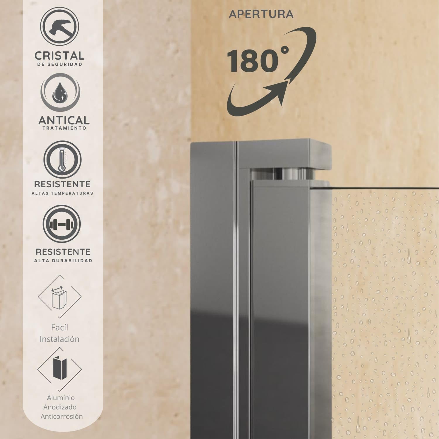 SOULHOME Mampara de bañera frontal de hoja abatible 180º- Transparente - Cristal templado 6 mm Antical - Perfilería Cromo - Ancho 85 cm - Alto 150 cm