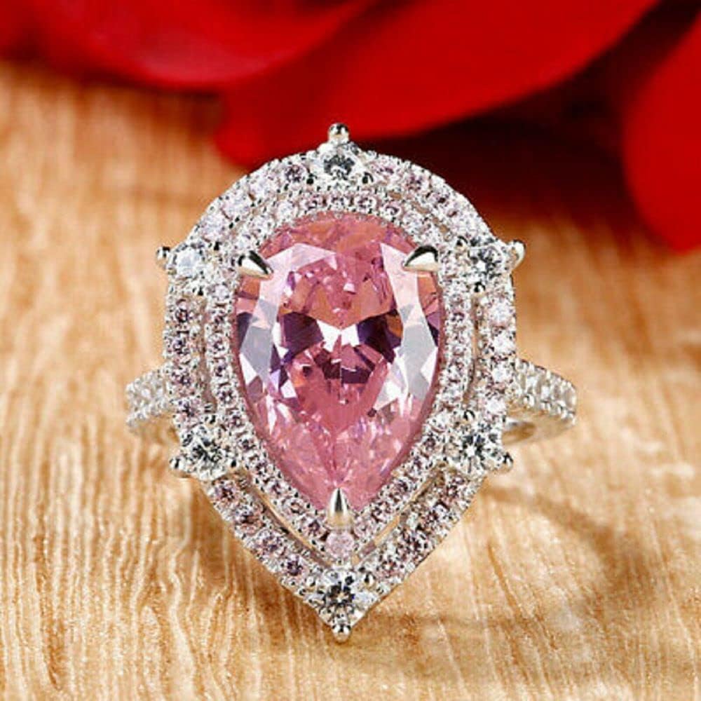 925 Sterling Silver Shiny Pink Drill drop shape Cubic Zirconia Rings Diamond Rings for Women Jewelry Findings Earring Backs Findings - Image 3
