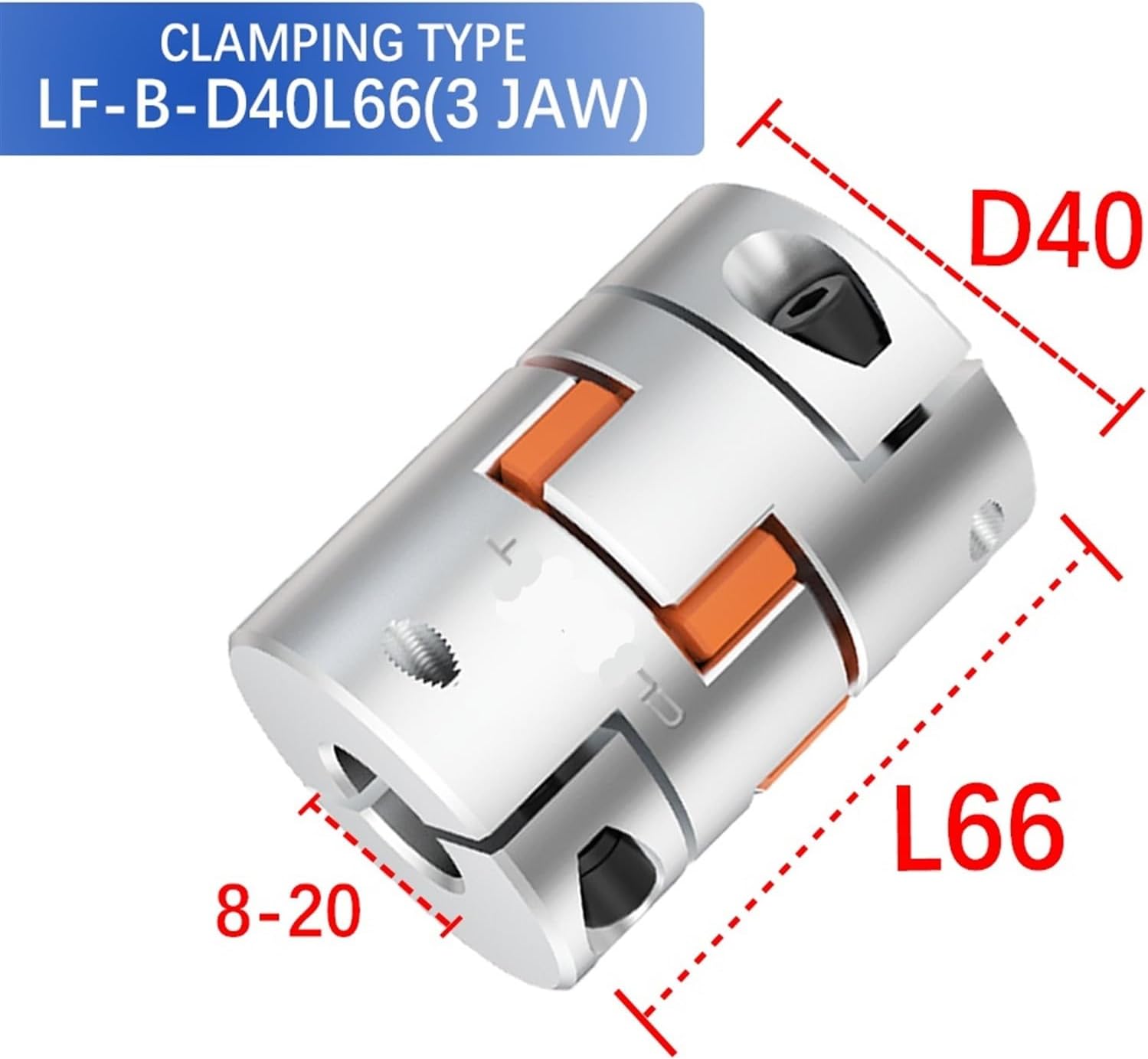 CF-03/BW Series 1PC Flexible Plum Clamp Coupler D40L66 Jaw Shaft Coupling 8/10/12/14/16/18/20/22mm D40 L66 Motor Connector(12mmx22mm)