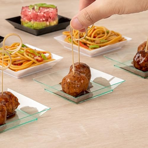 Miniatura 12 de Restaurantware Plato cuadrado de plástico Seagreen pequeño y moderno - 4" x 4" x 12" - Caja de 100 unidades