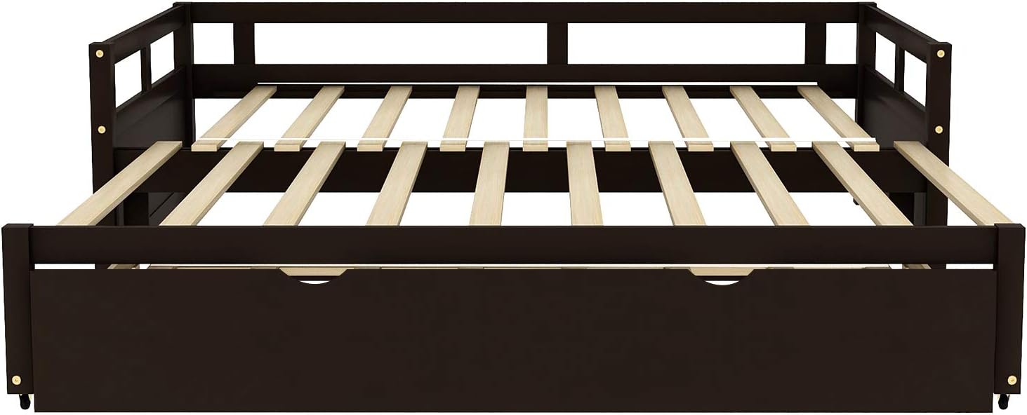 SOFTSEA Twin to King Daybed with Trundle, Extendable Twin Daybed to King Daybed Sofa Bed Frame No Box Spring Needed
