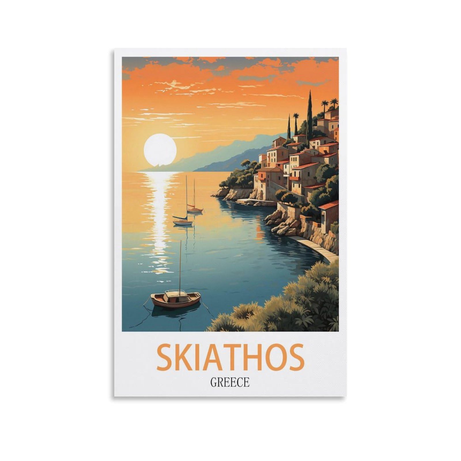 Cnaheiz Unframe-Style Skiathos Greece Vintage Travel Poster Sunset 08X12inch(20X30cm) Canvas Wall Art Print Painting For Wall Decor Living Room Bedroom