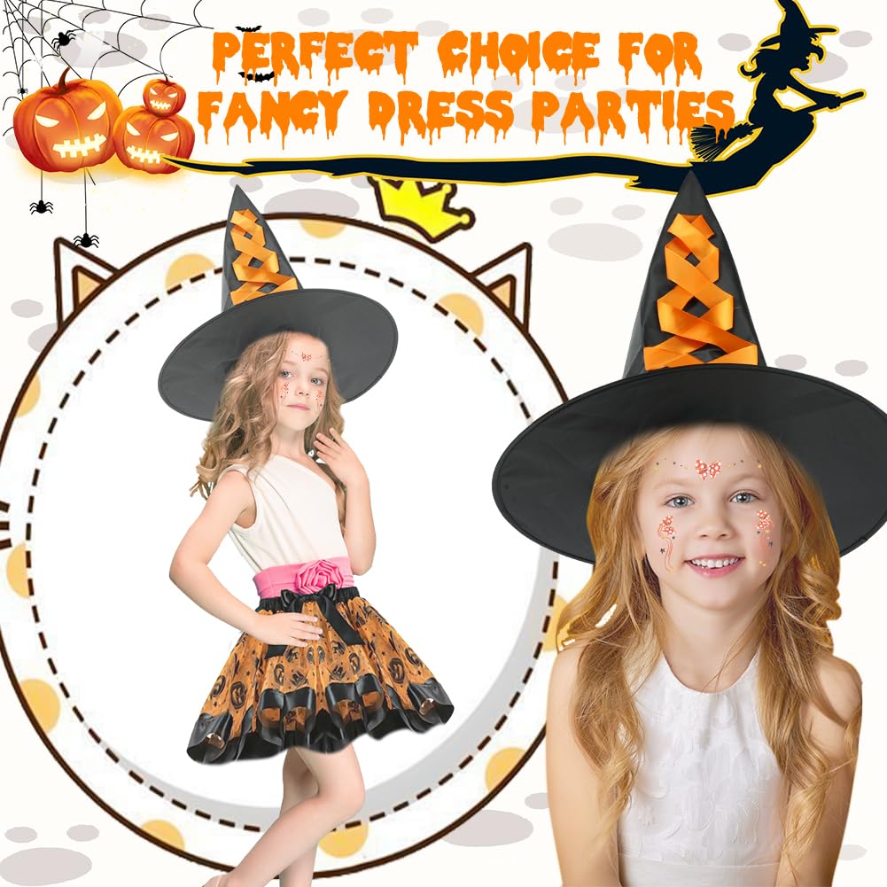 ACWOO Kids Witch Costume, 4PCS Halloween Pumpkinhead TuTu Skirt Suit Costumes Set including Witch Broom and Hat, Stickers - Image 4