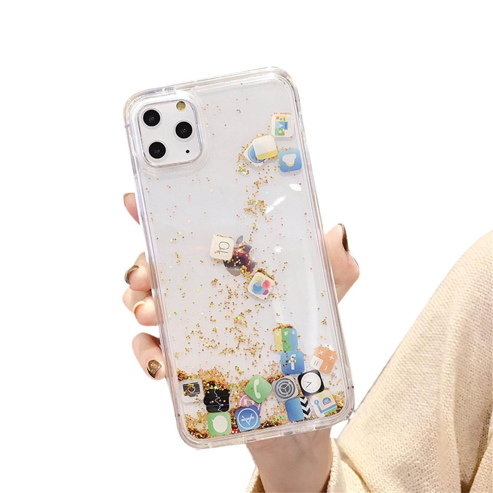 Glitter Liquid for iPhone APP Case for iPhone 13 & for iPhone 14, Full Body Luxury Floating Sparkle Quicksands Phone Case Soft TPU Flowing Protective
