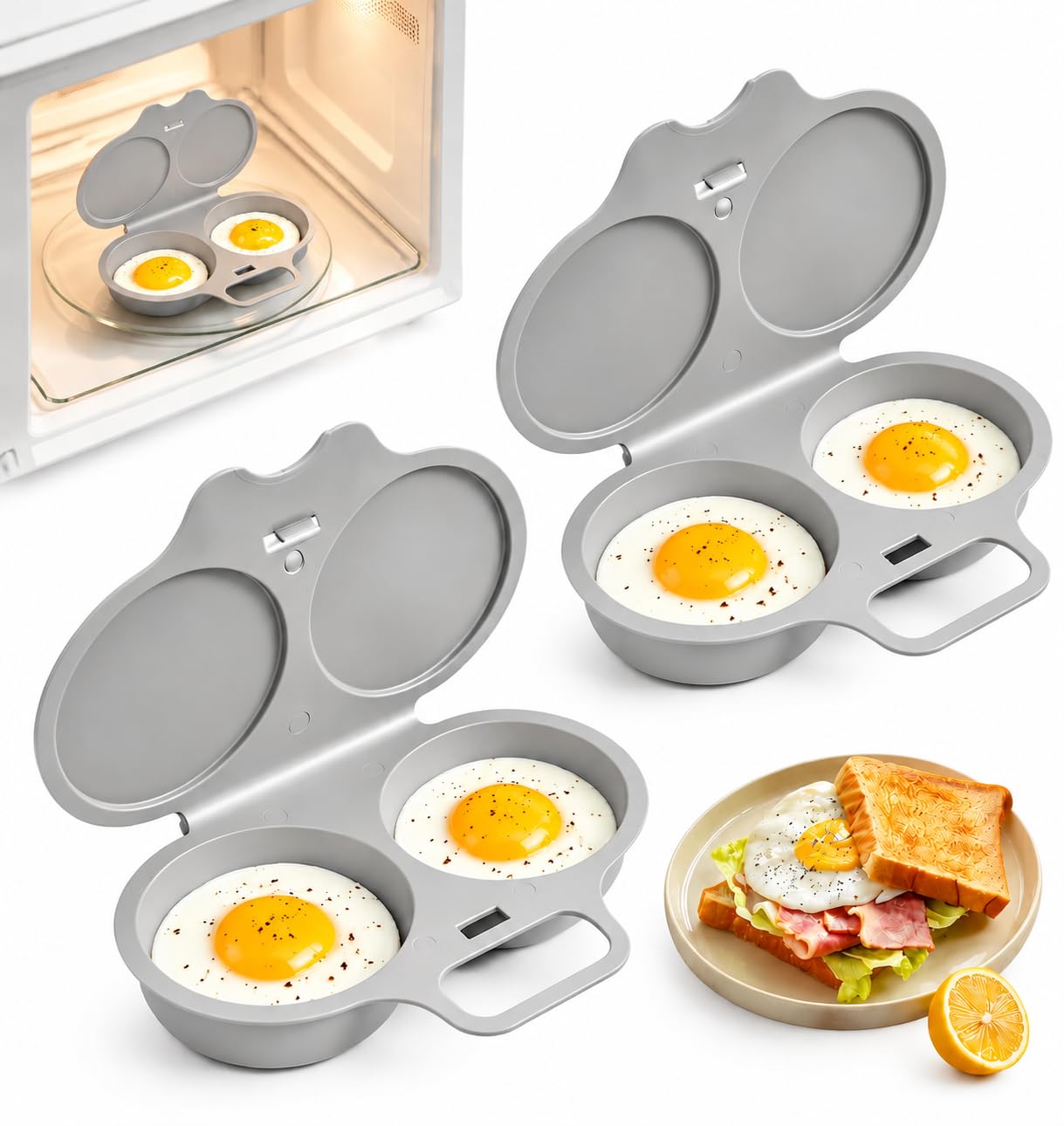 Microwave Egg Poacher, Dual Cavity Microwave Egg Cooker with Lid