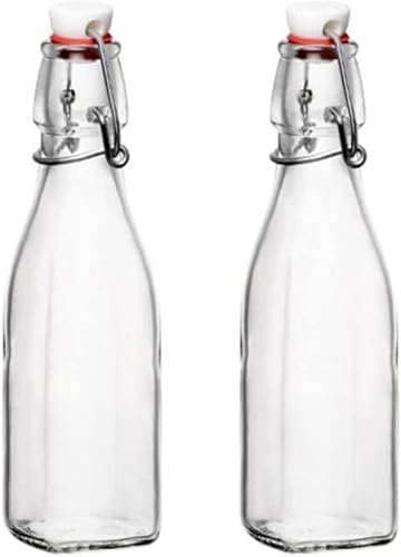 Bormioli Rocco Botella de vidrio abatible (juego de 2) recipientes de cocina de 8.5 onzas con sello hermético, ideal para aderezos caseros, jarabes, disponible en Yaxa Costa Rica