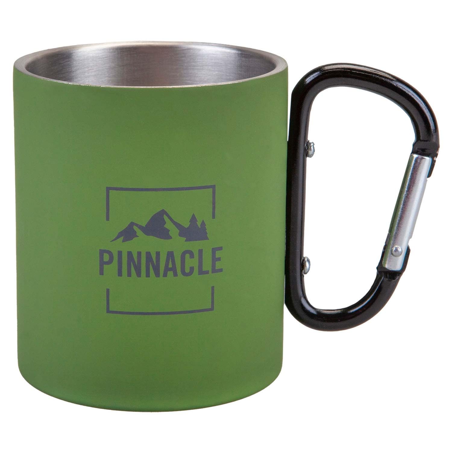 VFM e-Store - Carabiner Handle Mug Classic Style Rubberised Handle Finish - Camping, Travel Holiday Accessories for Summer - 11cm X 9cm Green X 1