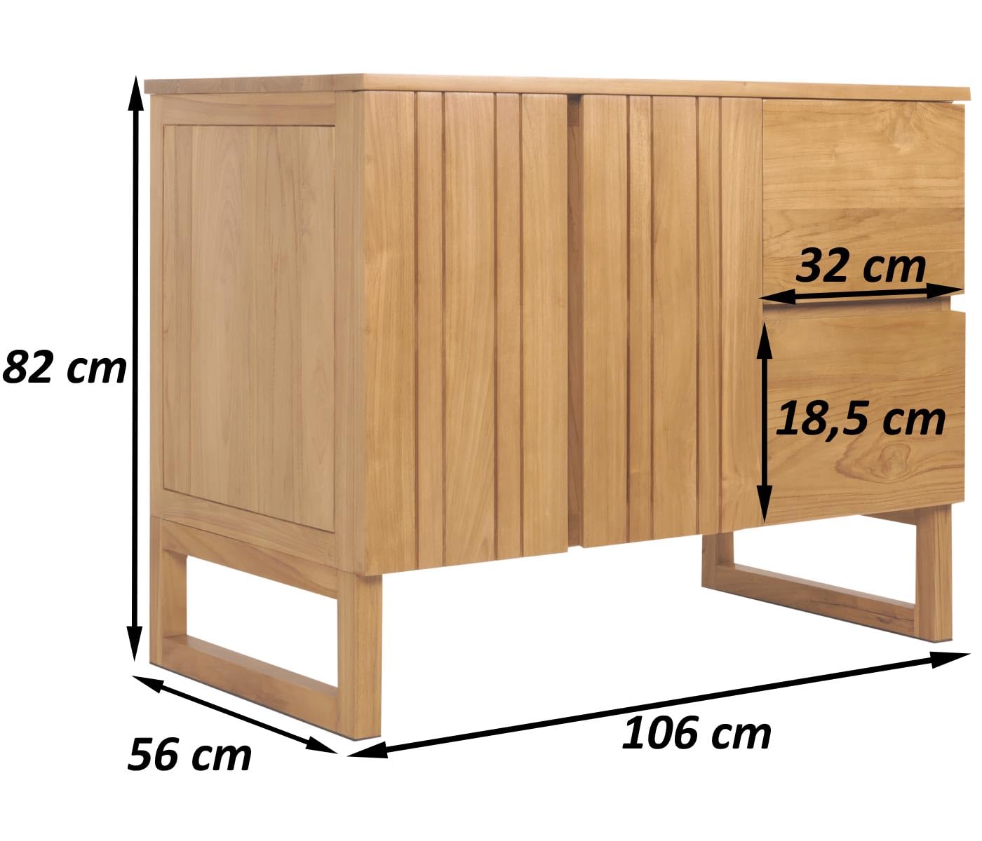 Teak wastafelmeubel 120 cm Ambang basalt 1k - Badkamer Exclusief