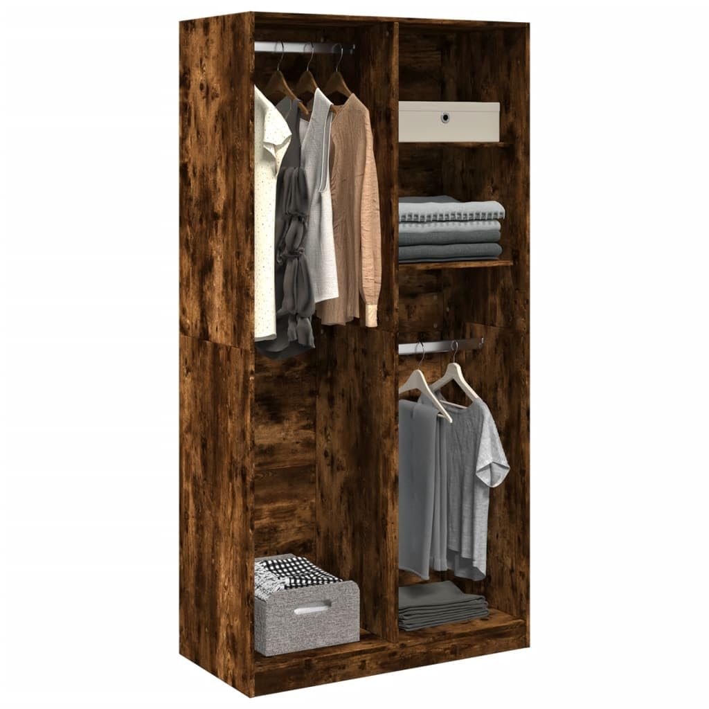 Armadio in legno di rovere affumicato, 100 x 50 x 200 cm, armadio per camera da letto, corridoio, armadio con 4 scomparti