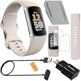 Charge 6 Fitness Tracker Watch &lpar;White&rpar; Bundle with 2 Watch Bands&comma; 3&period;3foot Charge Cable&comma; Wall Adapter&comma; 2 Screen Shields & Cleaning Cloth