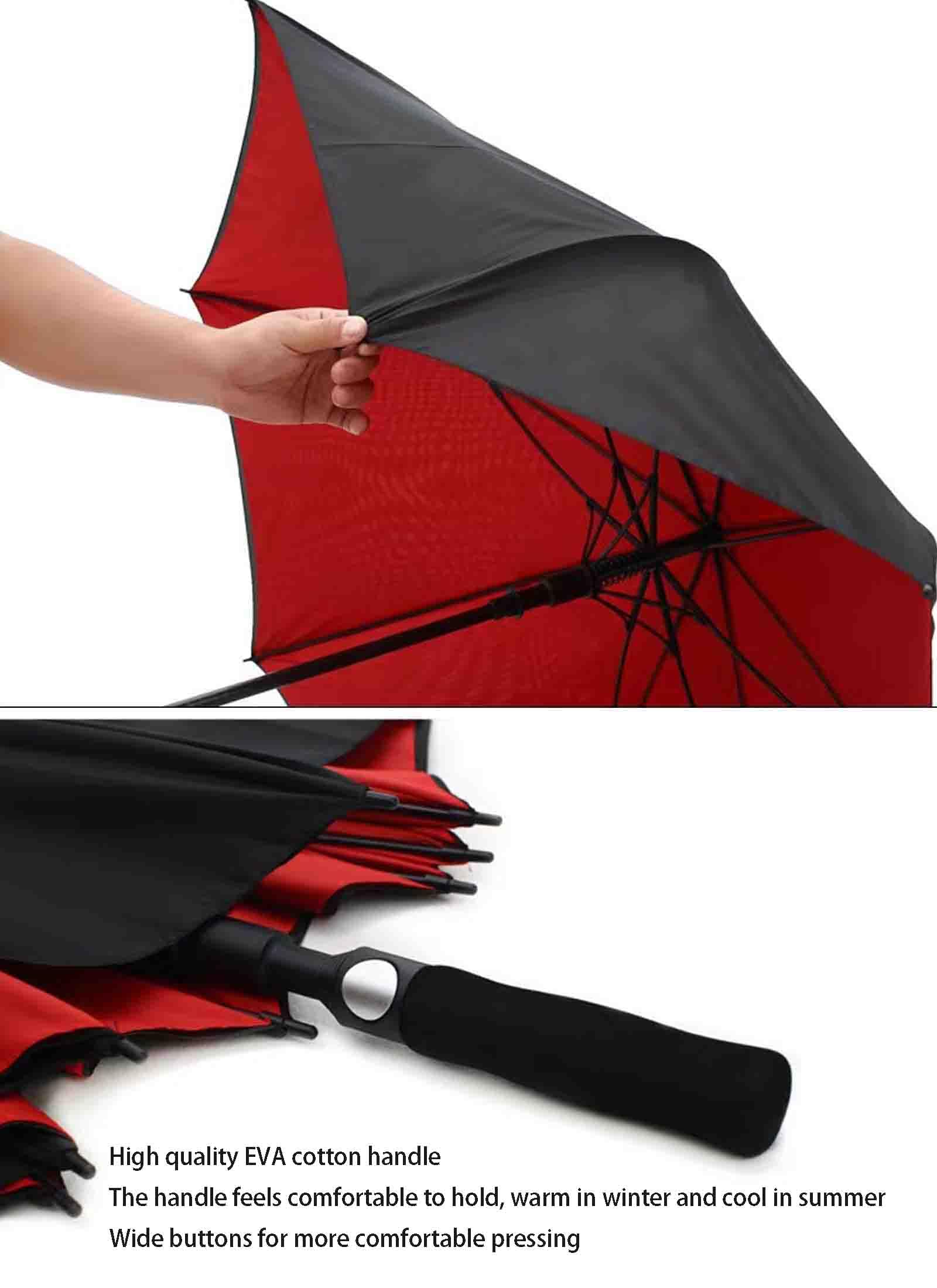 Parasol golfowy, automatyczny otwarty parasol golfowy duży ponadgabarytowy podwójny baldachim wentylowane wiatroszczelne wodoodporne parasole w sztyfcie (Red 53 inch)