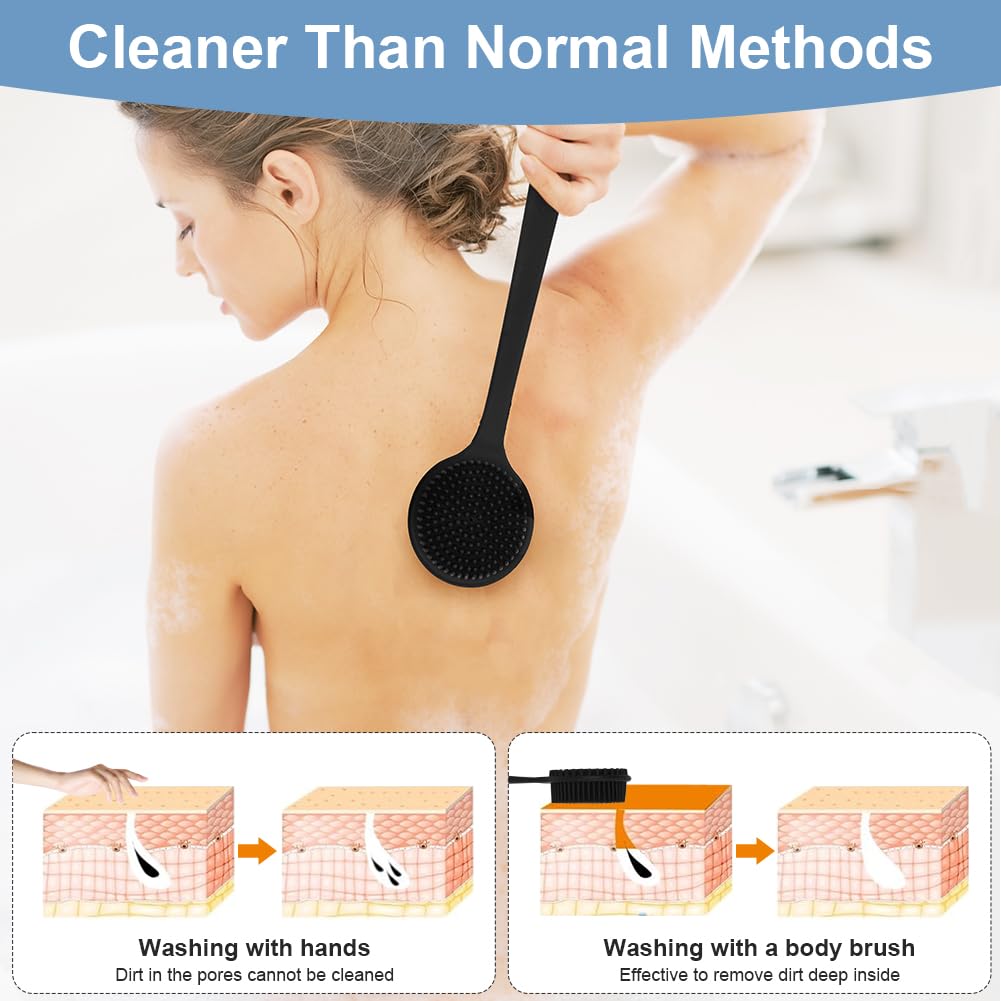 LOPHE Silicone Body Scrubber for Shower Double Sided Back Scrubber with Long Handle - Image 4