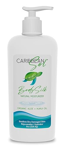 Caribbean Sol - Loción corporal Kukui Body Silk After Sun - Gel orgánico de aloe vera para aliviar quemaduras solares Loción después del bronceado -