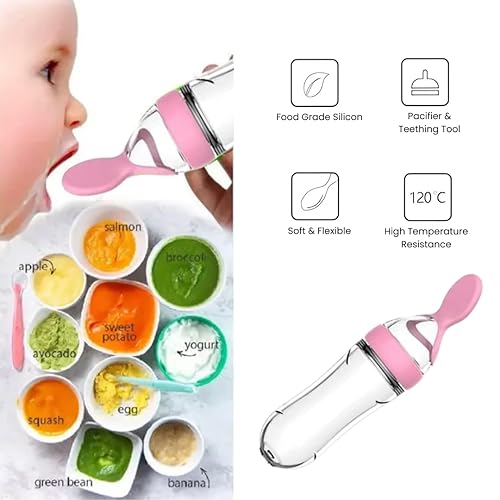 Miniatura 2 de Juego de alimentador y chupete de silicona para bebés de 9 piezas, incluye 2 chupetes, 1 cuchara de alimentación, 6 repuestos (3 tamaños), color rosa