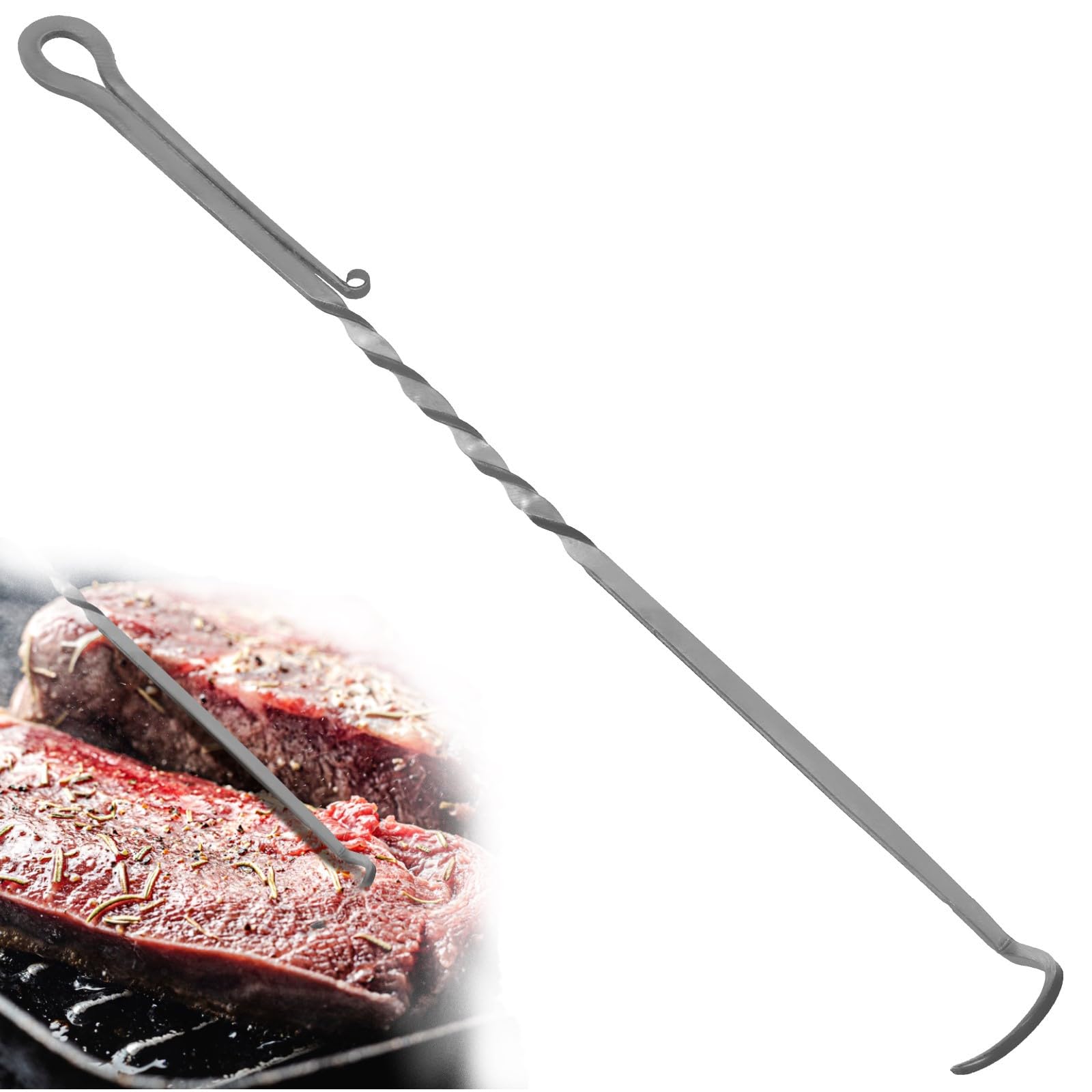 LYDODOKA BBQ Food Flipper, Stainless Steel Meat Hook Flipper, BBQ Food Turner w/Pointed Tail, Heavy Duty Food Turner Smoking Accessories for Grilling, Flipping Vegetables Meat, Barbecue Turners Hooks