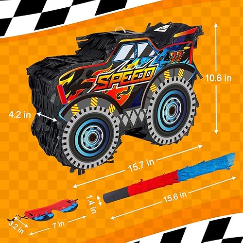 Miniatura 6 de Piñata de camión para suministros de fiesta, piñata de camión monstruo, piñata de automóvil con palo y venda, decoración de fiesta de cumpleaños