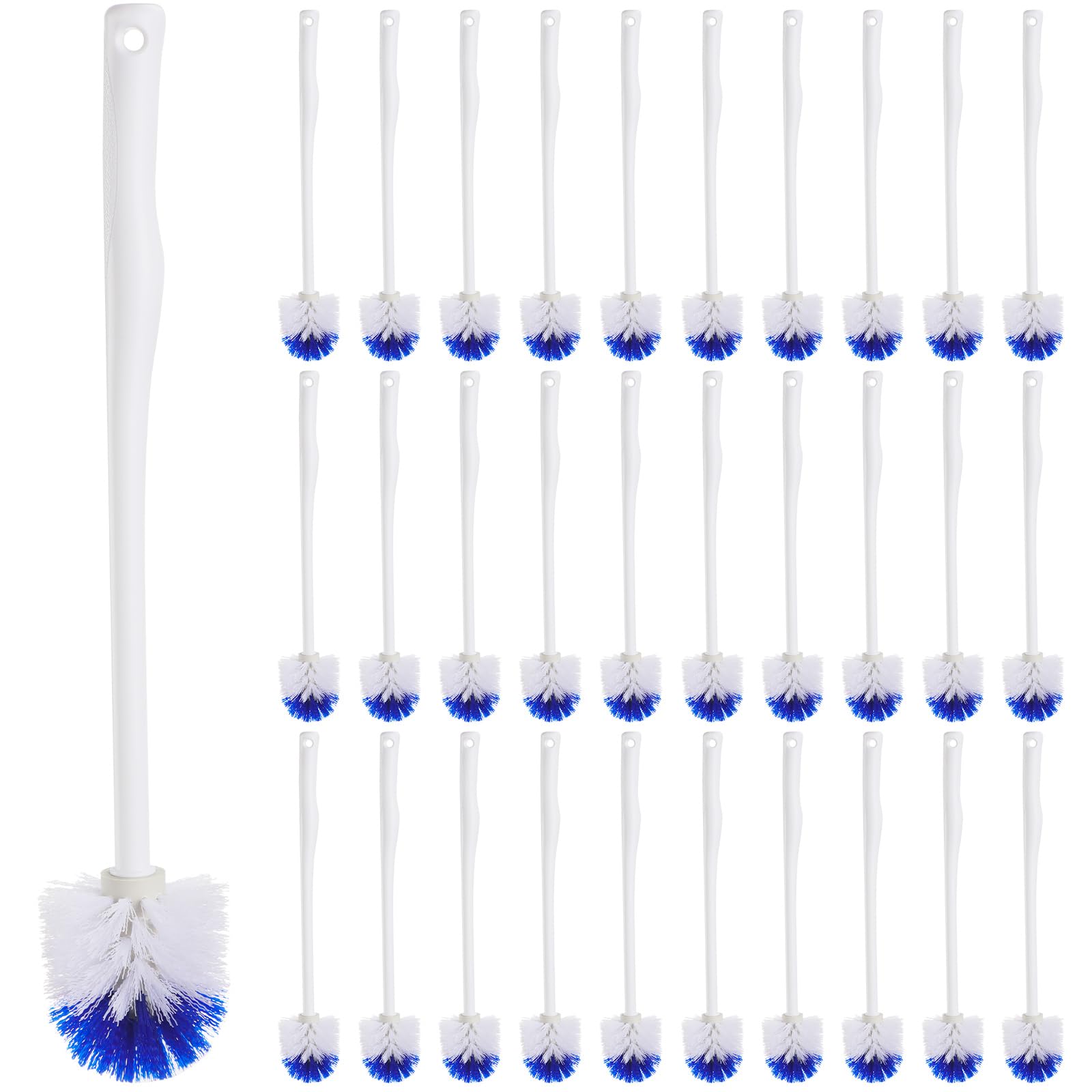 Willinglong 30 Pcs 18.5 Inch Toilet Bowl Cleaner Brush Bathroom Long Plastic Handled Cleaning Scrubber with Hook Hole Without Holder for Household Cleaning (Blue,White)