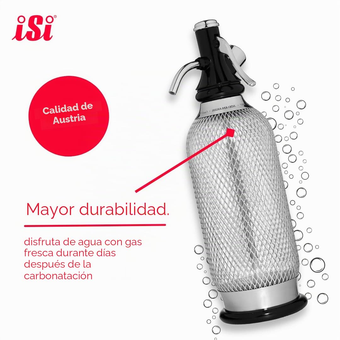 iSi Soda Maker Classic - Set de regalo (incluye 2 vasos y 10 cápsulas de soda, sifón de soda, 1,0 l, acero inoxidable, accesorio de bar para agua con burbuja