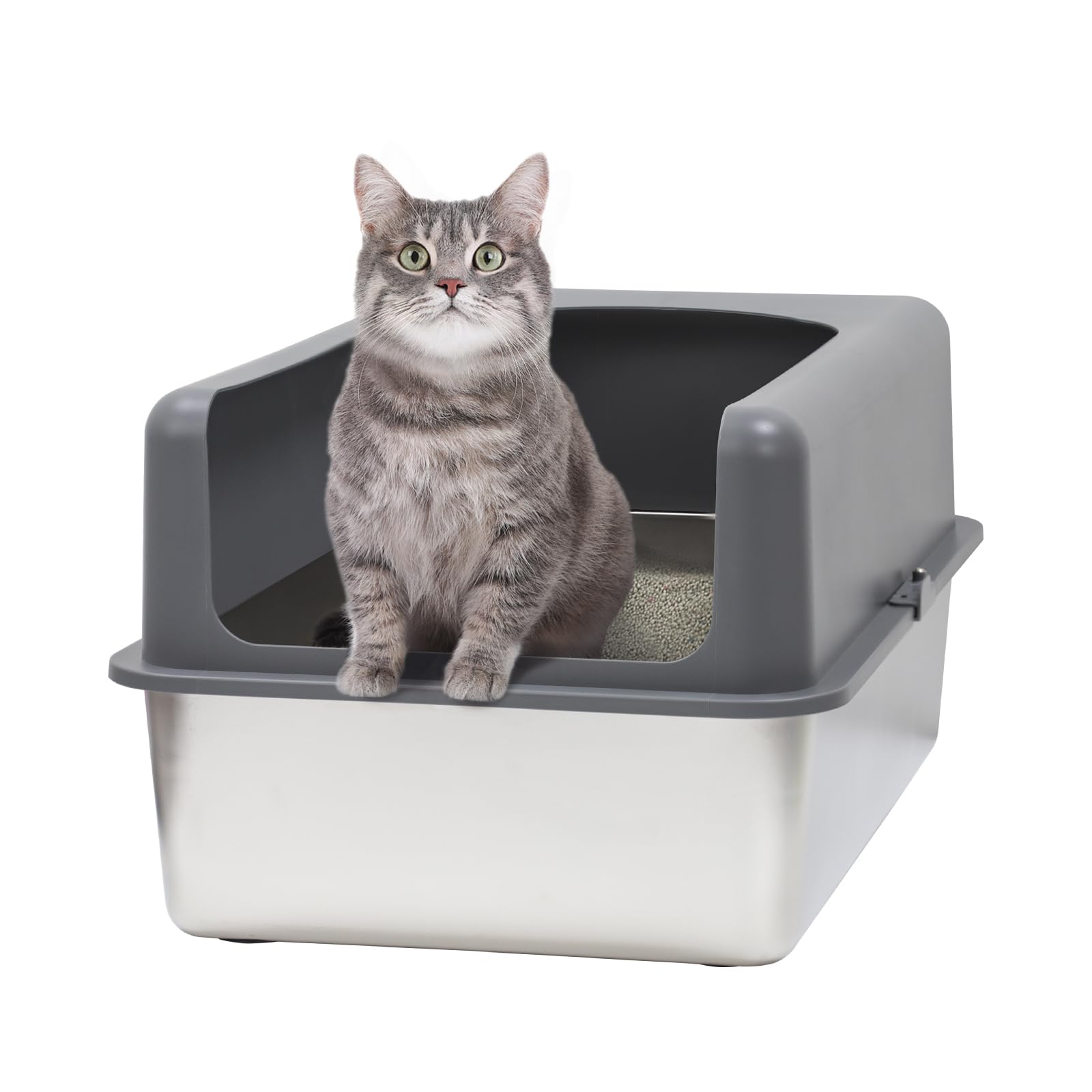 High-Sided Stainless Steel Cat Litter Box,Stainless Steel Litter Box with Lid,Extra Medium Box,Easy-to-Clean Metal Litter Pan for Cats (19''L X 14''W X 6''H with Enclosure)