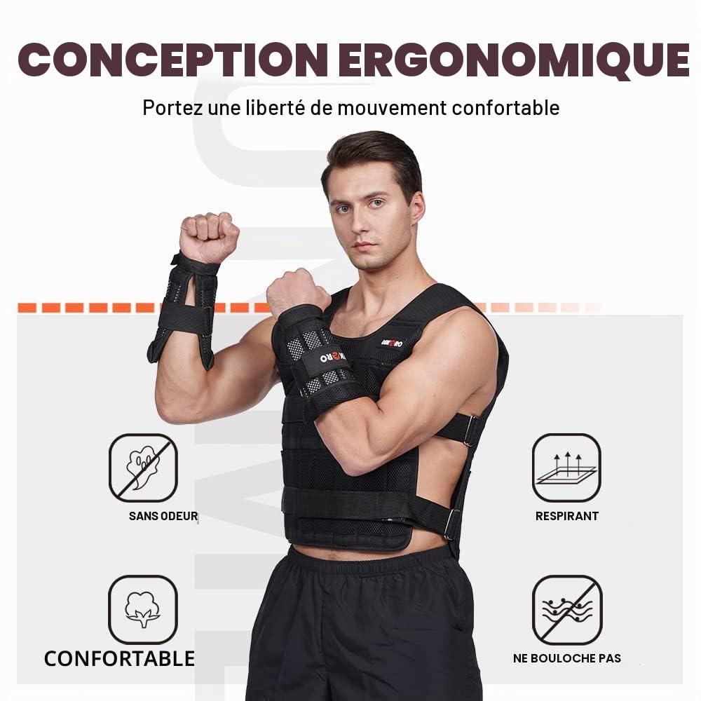 Ensemble de Gilet Lesté Réglable Avec Poids Pour Bras et Jambes - Kit d'Entraînement de Musculation, Veste, Poignet et Chevilles en Nylon (96 à 100 Plaques d'Acier)