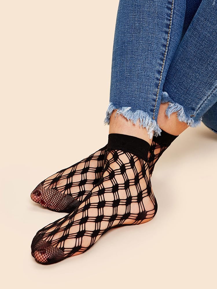 MarJunSep Lace Ankle Socks for Women Cute Elegent Sheer Mesh Fishnet Thin Nylon Crew Socks Sexy Fashion2