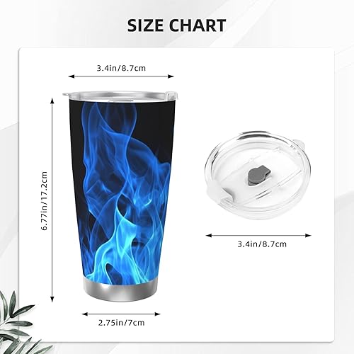 Miniatura 3 de Vaso de 20 onzas con tapa con aislamiento al vacío, de acero inoxidable con llama azul, taza de café aislada para viajes, reutilizable, doble pared,