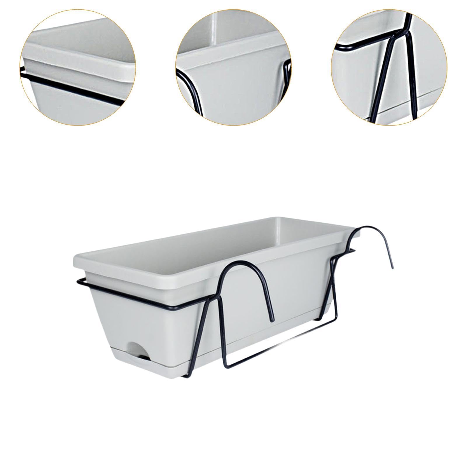 Jardinière Balcon Rectangulaire Avec Support Et Plateau 43x19x15 Cm – Gris Foncé, Idéale Pour Fleurs Et Herbes