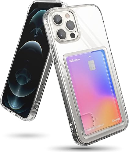 Ringke Fusion Card - Funda compatible con iPhone 12 Pro Max, parte trasera dura transparente con soporte delgado integrado para tarjetas, funda tipo