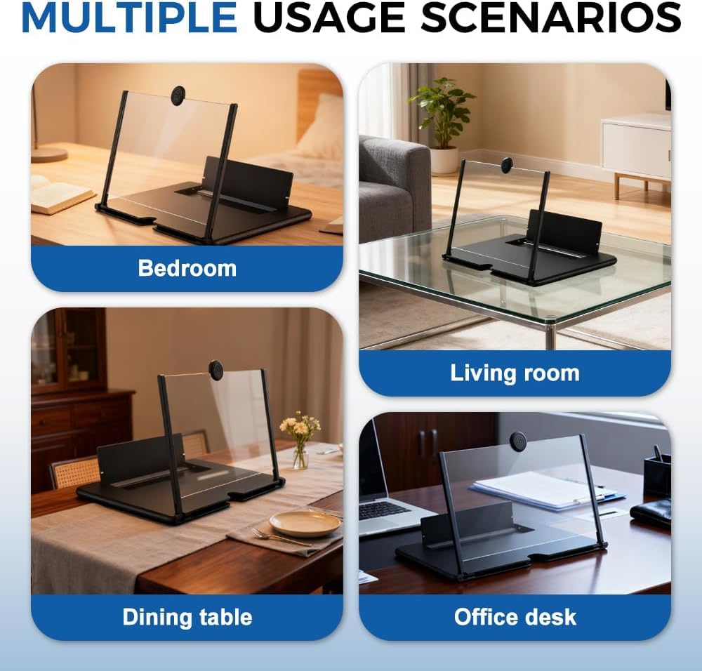 2026 Nuevo Ampliador de Pantalla para Teléfonos Móviles, Versión HD, Películas, Vídeos y Juegos, Ampliador de Escritorio con Amplificador (Negro, 12 Inch)