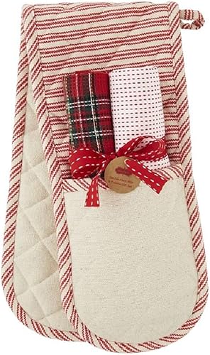 Mud Pie Juego de guantes y toallas para horno de Navidad dobles