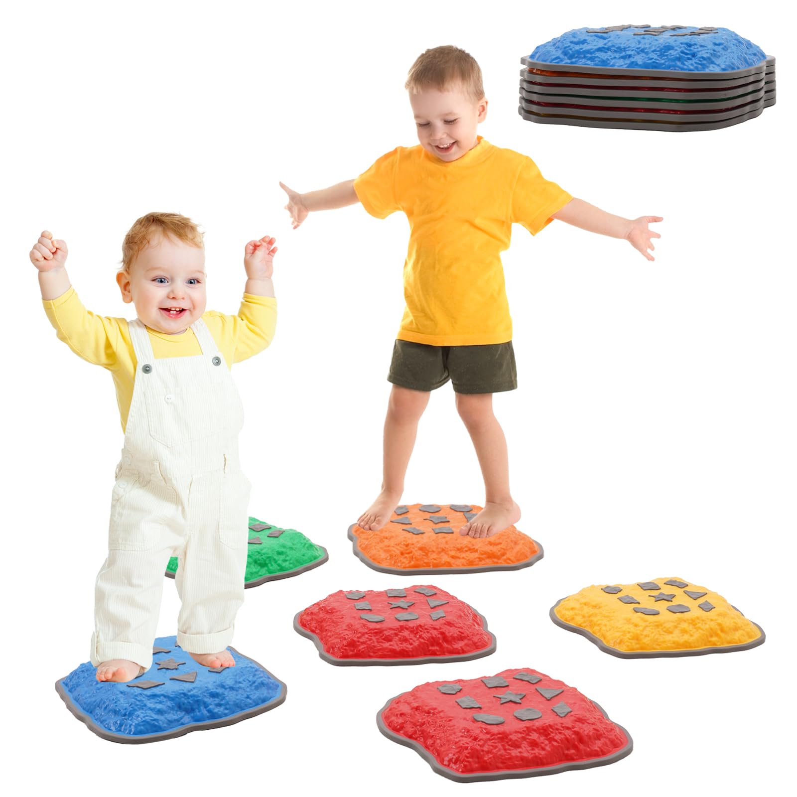 Pierres D'équilibre pour Enfants, Parcours de Motricité Intérieur & Extérieur, Motif Antidérapant, 6 Pièces