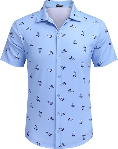 Miniatura 13 de COOFANDY Camisa casual con botones para hombre, manga corta, sin arrugas, camisa de verano