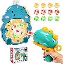 VGECEE Dinosaur Pistol Shooting Game, Pistol Shooting Toy, Kids Target Game with 12 Sticky Balls, Dart Tray and Hook, Birthday Gift for Boys and Girls Age 3+ Years Old