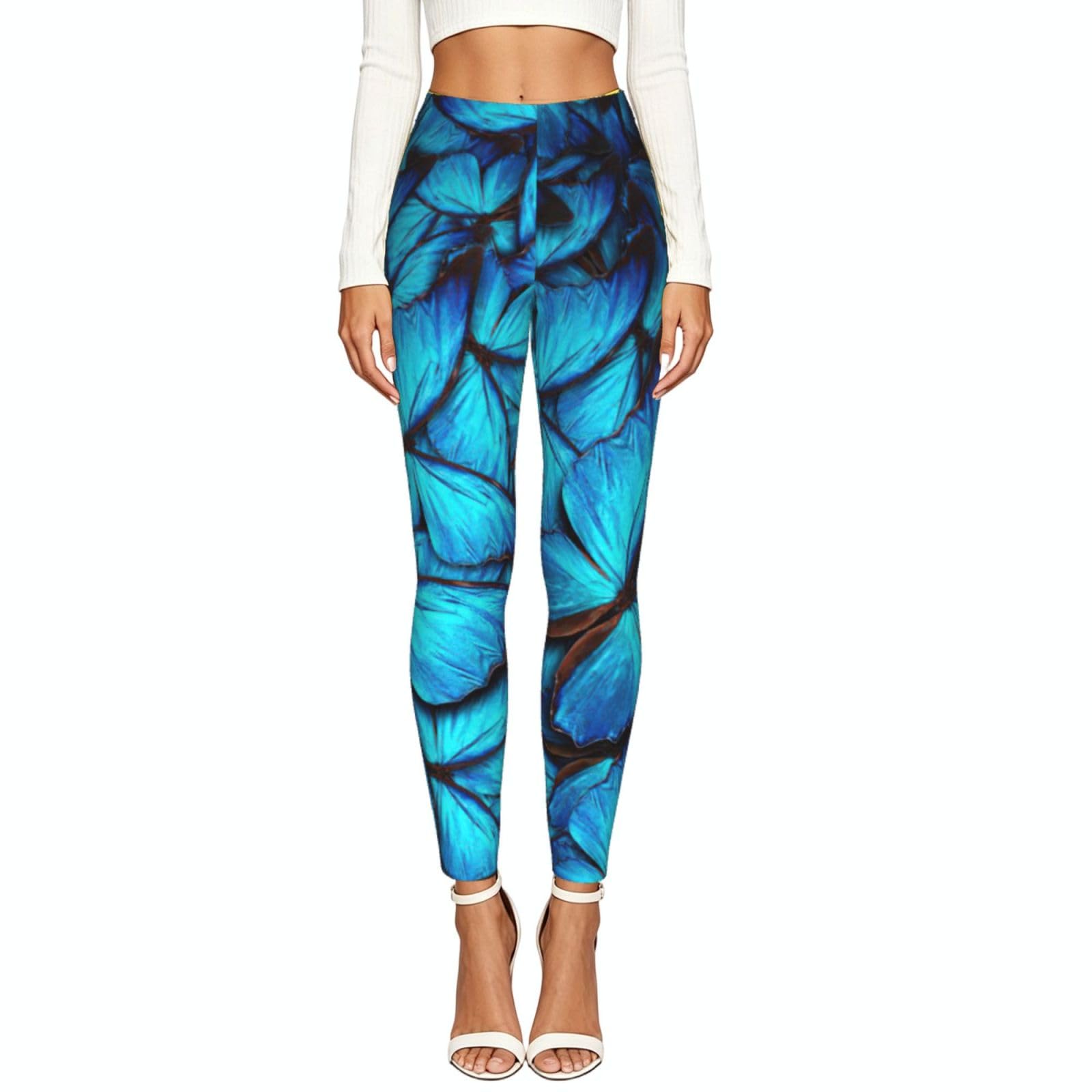 Molti pantaloni da yoga da donna con stampa farfalla blu morbidi leggings traspiranti versatili atletici casual