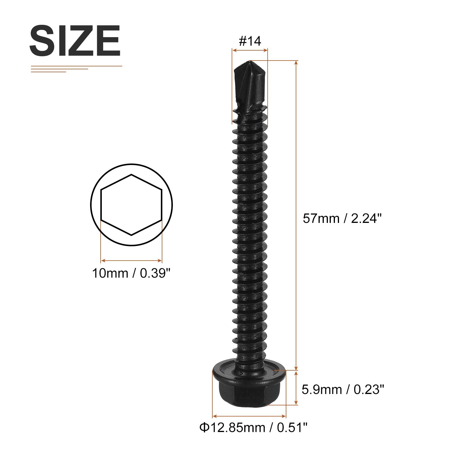 DTGN #14x2-1/4" Hex Washer Head Self Drilling Screws, 25Pack, Good for Machine, 410 Stainless Steel Black Oxide - Image 2