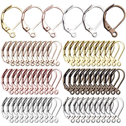 Earrings Hooks Leverback, 60Pcs Leverback Earring Hooks Earwires Open Loop French Style For Earring Jewelry Making, Antique Bronze, White Gold, Silver, Gold, Kc Gold, Rosegold #TOP11