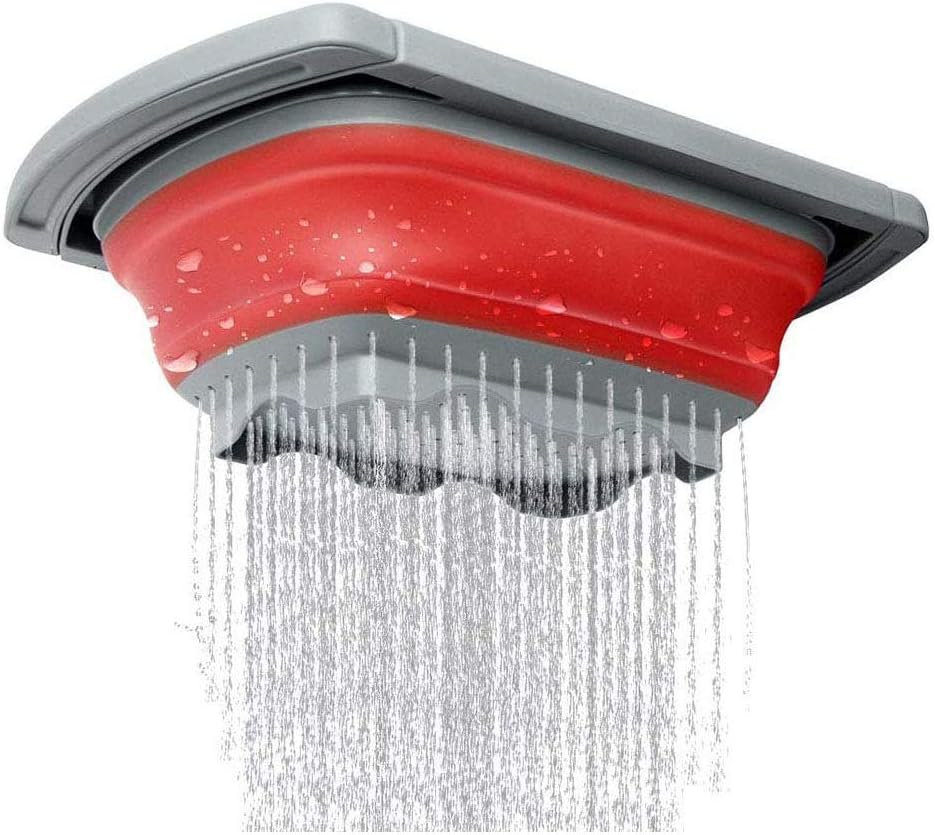 Collapsible Colander 2021 Upgrade, OBERLY Foldable Silicone Strainer Over the Sink with Extendable Handle, 6-Quart, Folding Squish Basket Kitchen for Pasta, Spaghetti, Fruit, Vegetable & Draining Food