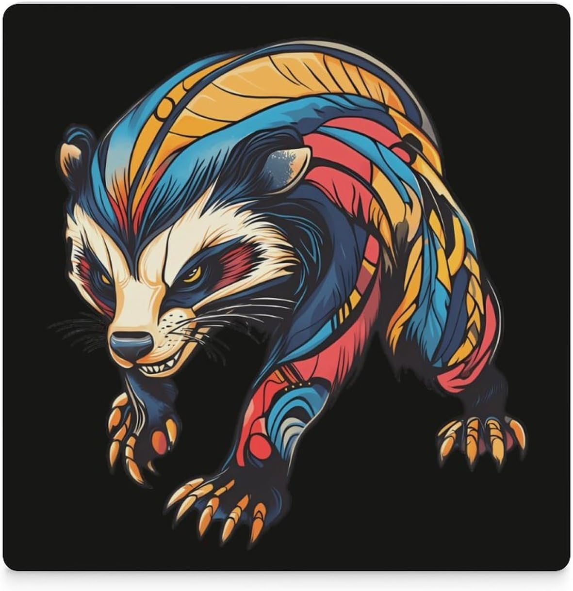 Colorful Aggressive Badger Funny Ceramic Coasters for Drinks Absorbent Cup Holder Tabletop Protector with Cork Base