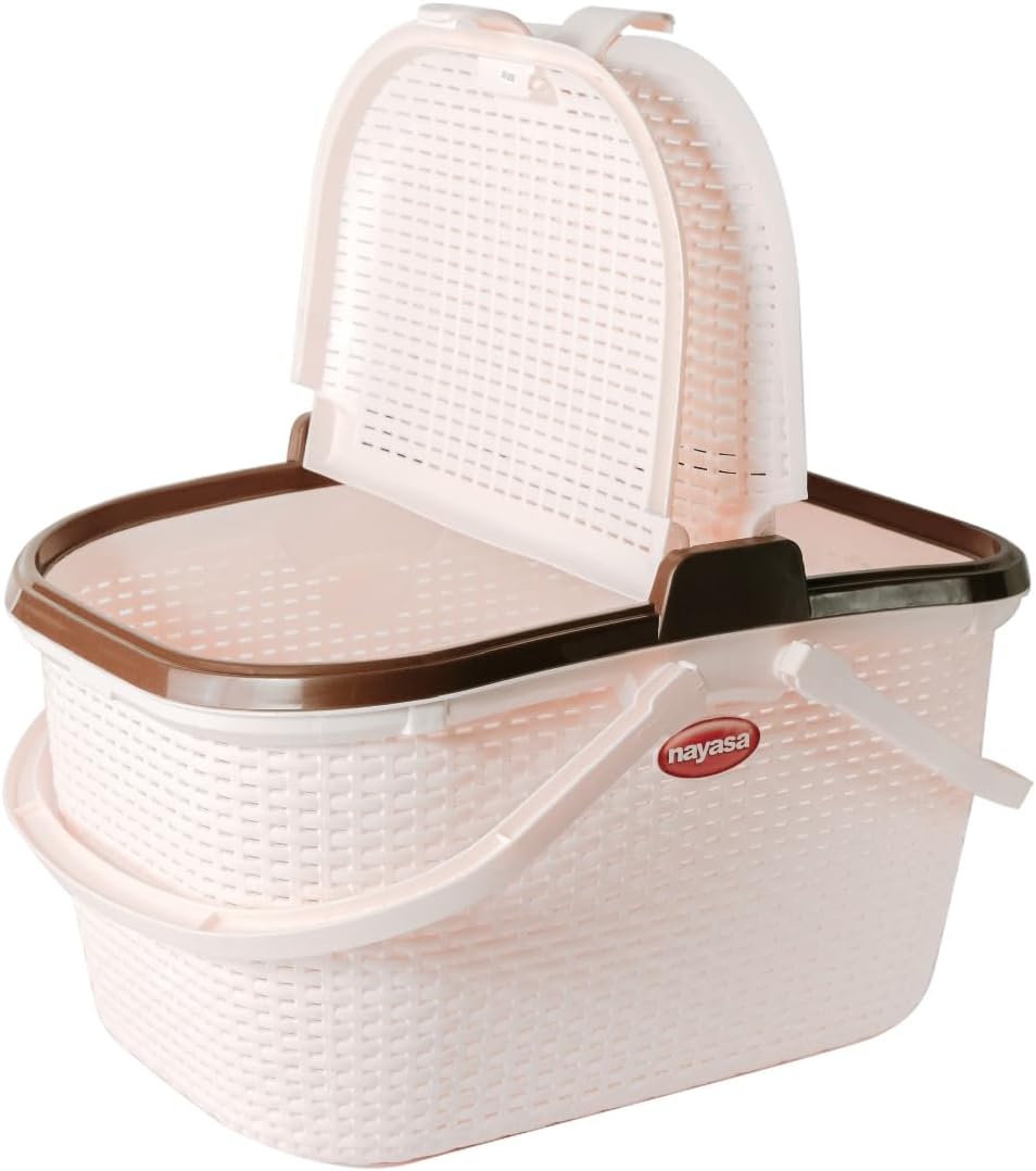 Hamlock Basket Multipurpose basket for Storage Picnic Baskets | Multiutility Travelling Box (SH) (Ivory)