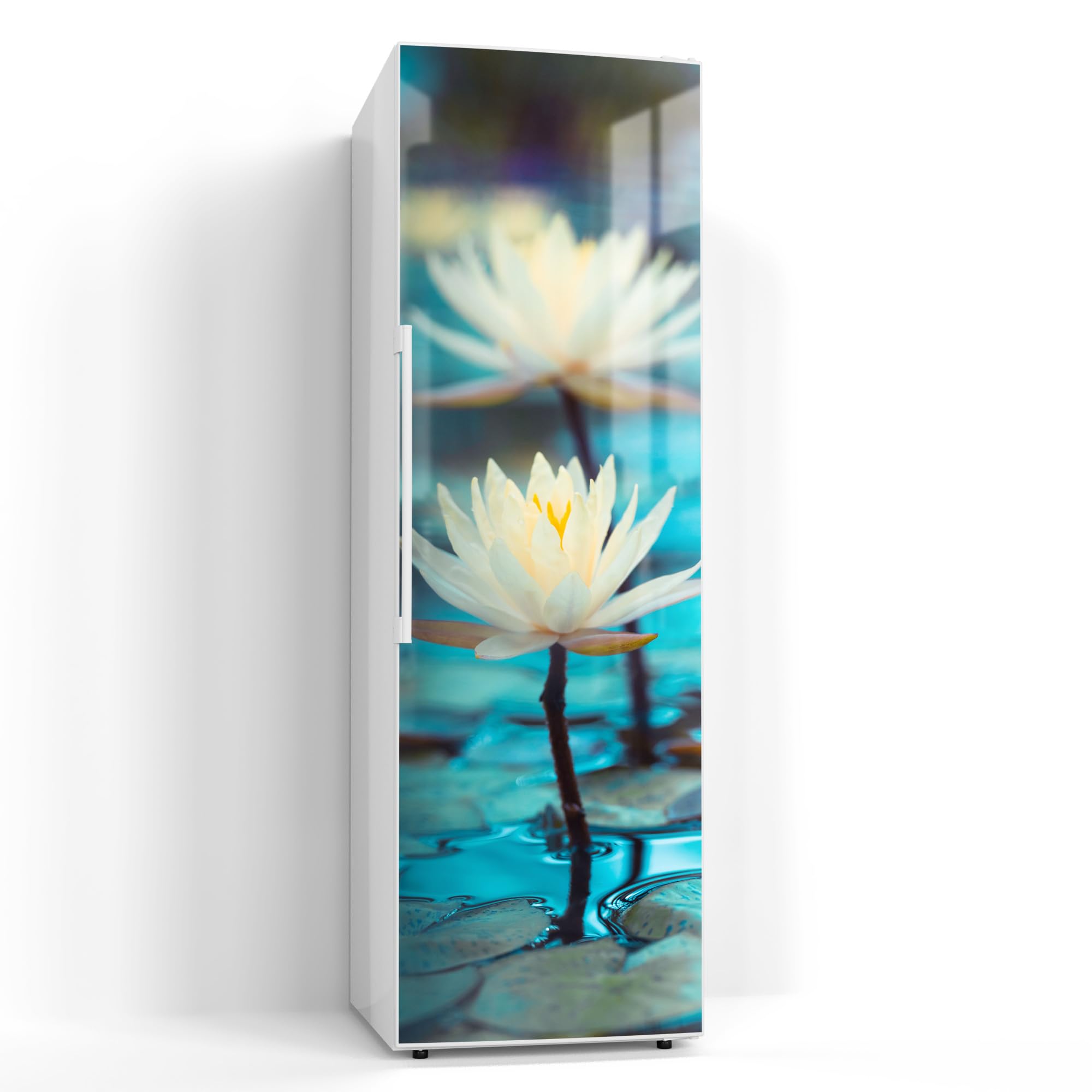 DEQORI Pellicola magnetica per frigorifero, 60 x 190 cm, motivo ninfee, serenità, tappetino magnetico decorativo per congelatore, pellicola decorativa magnetica, autoadesiva, magnetica e scrivibile