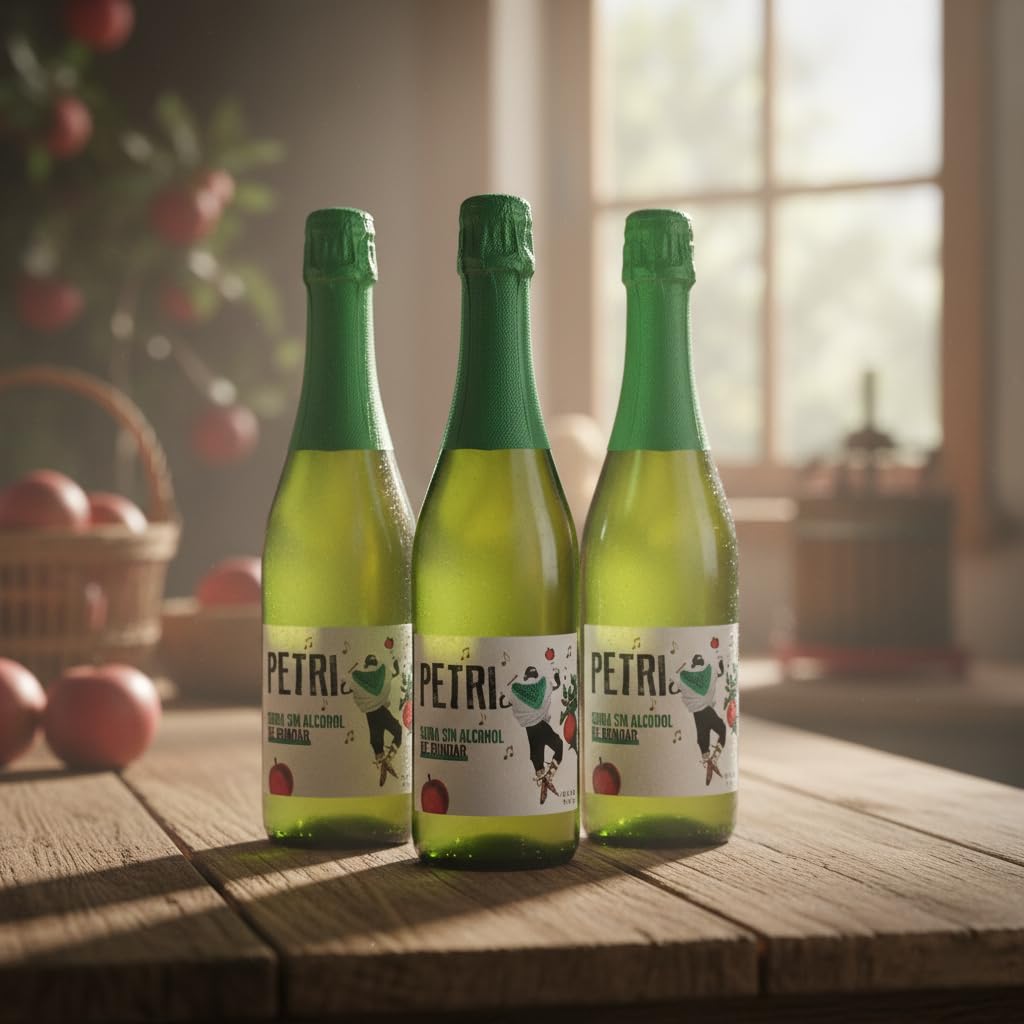 Sidra Petri Sin Alcohol 75 cl – Sidra Natural Refrescante y Sin Gluten de la Bodega Petritegi – Elaborada con Manzanas Seleccionadas (Pack 3)