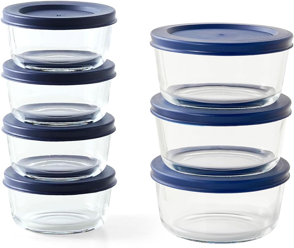 8-Piece Glass Food Storage Containers Set (4 Containers + 4 BPA-Free Lids) | 1-Cup, Leakproof | Microwave, Freezer, Oven & Dishwasher Safe | Ideal for Meal Prep & Pantry Organization, Beige