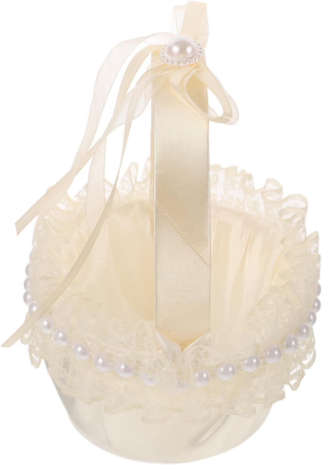 Wedding Petal Basket with White Ribbon Bow Small Flower Girl Basket for Outdoor Wedding Ceremony Container