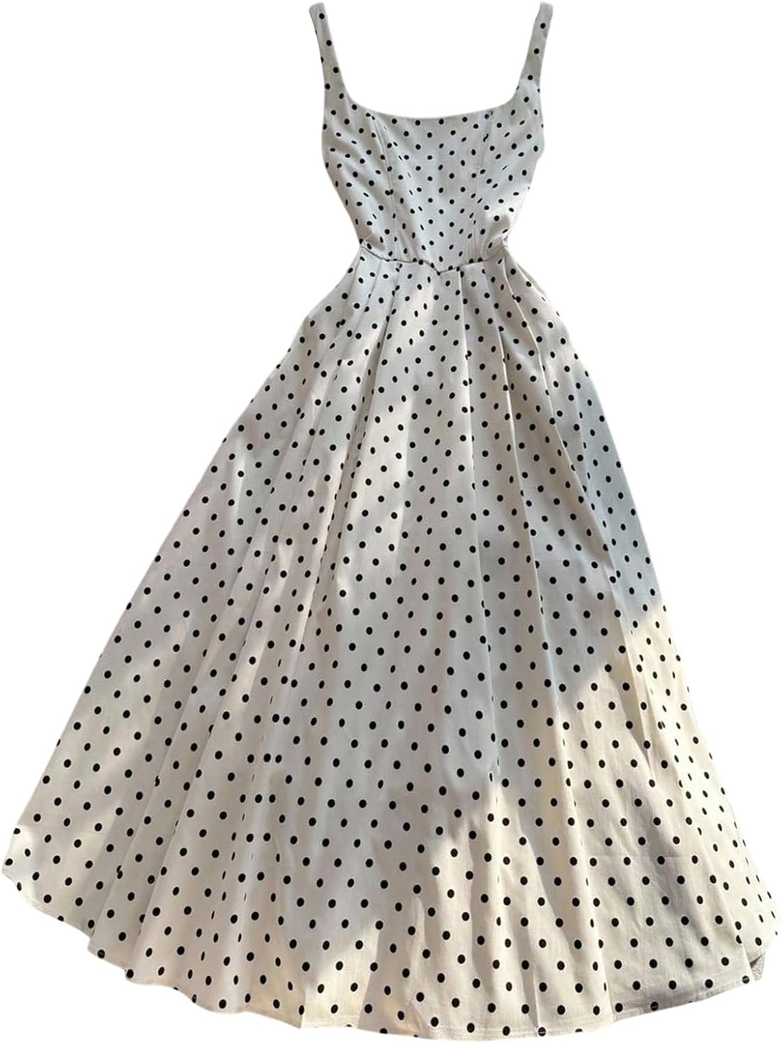 OYOANGLE Women's Polka Dots Square Neck Sleeveless Maxi Dress Fit and Flare Ruffle A Line Classy Dress