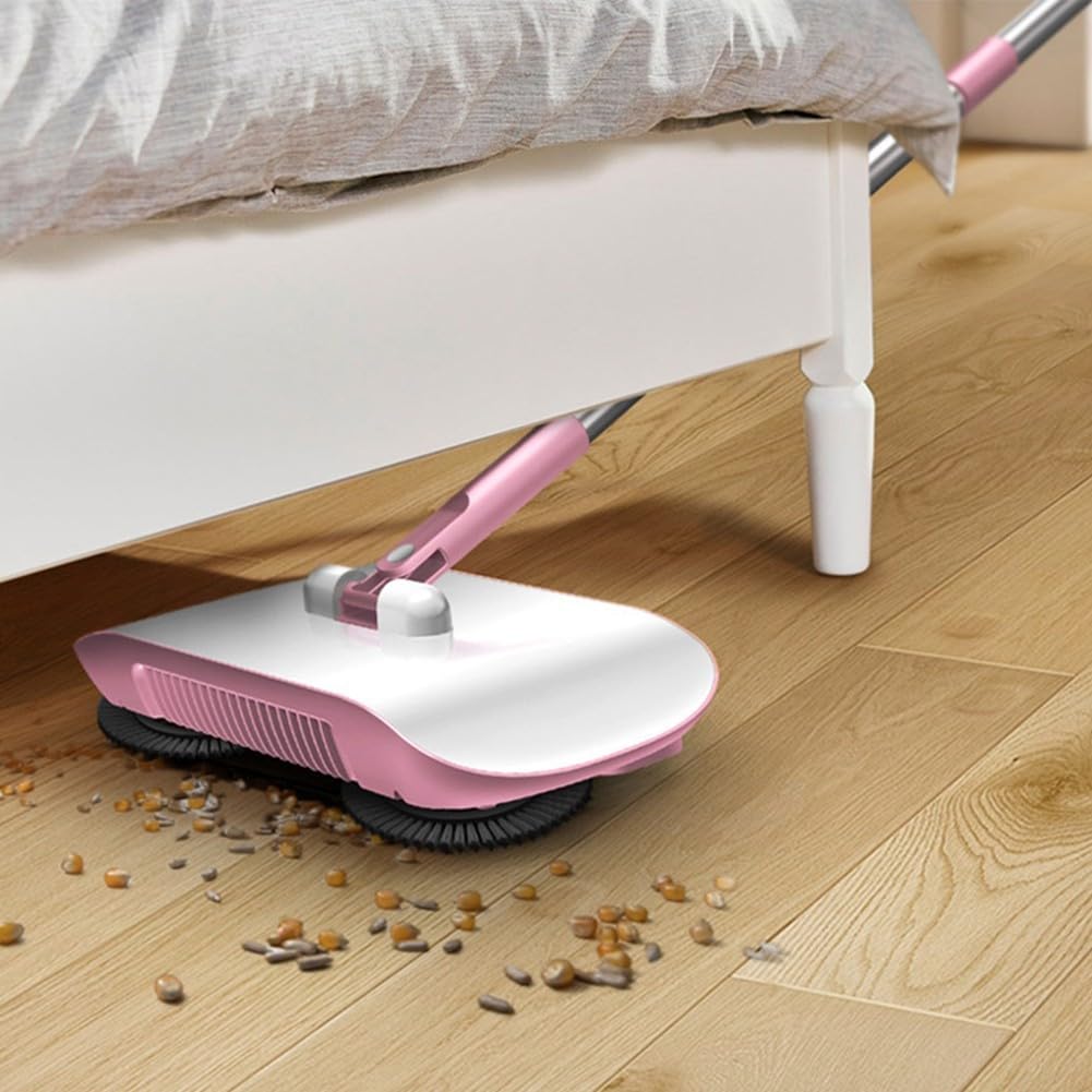 Balai multifonction à poussée à la main, balai rotatif à 360 degrés non électrique avec balai, pelle à poussière, outil de nettoyage (rose)
