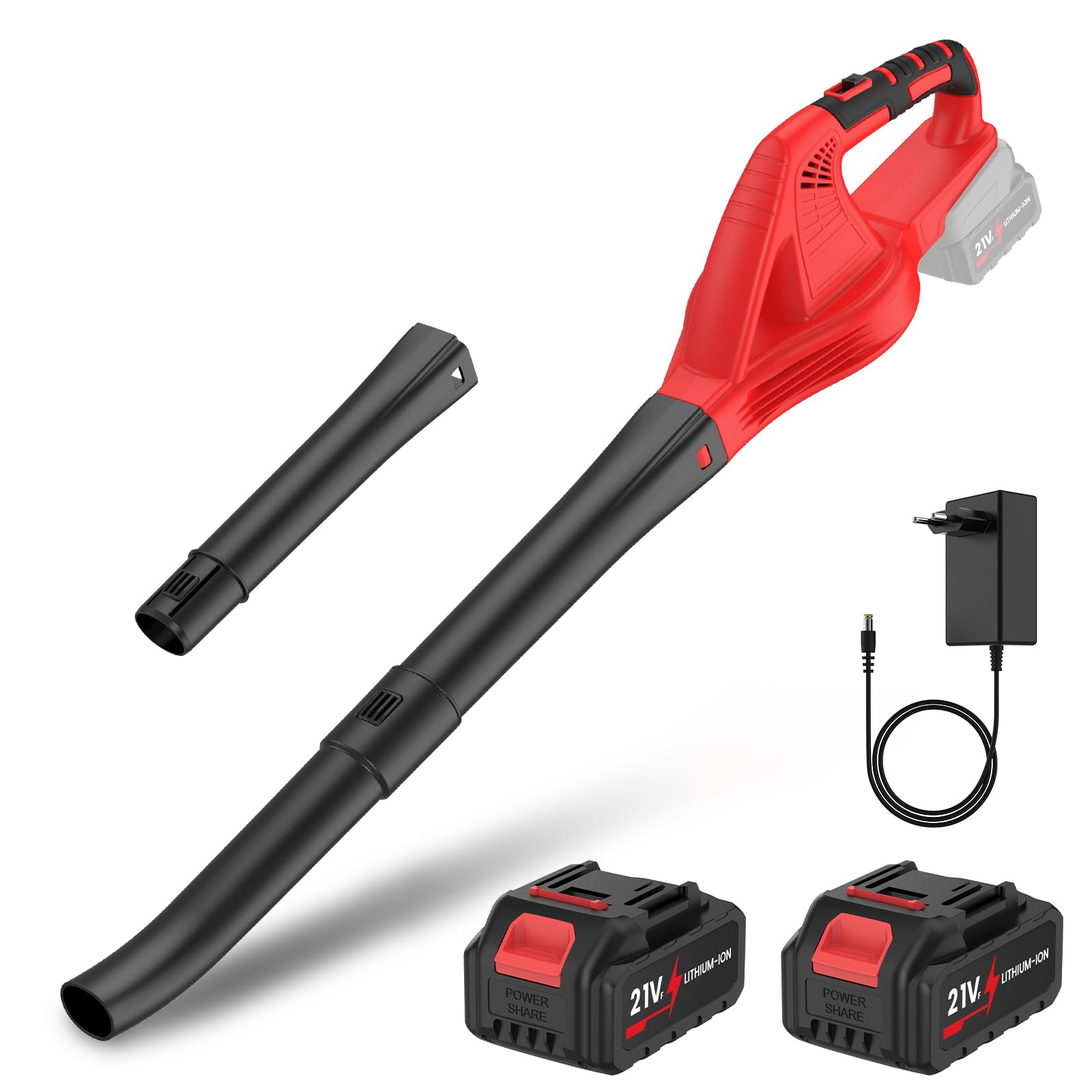 Soplador de batería de 210 km/h, soplador de hojas con batería de 2 × 4,0 Ah, 800 W, 2 modos de velocidad, soplador de hojas para jardín y eliminación de polvo
