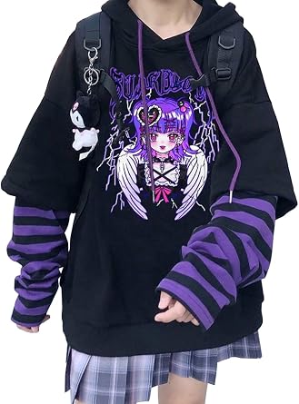 Women's Japanese Cute Kawaii Anime Pattern Hoodies Girls Harajuku Style Pullover Sweatshirt