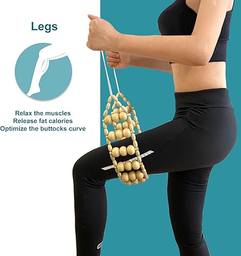 Vista 13 de Cuerda de rodillo de madera 2 en 1 masajeador de espalda y rodillo de mano masajeador palo, relaja la fascia, celulitis, músculo, espalda y abdomen